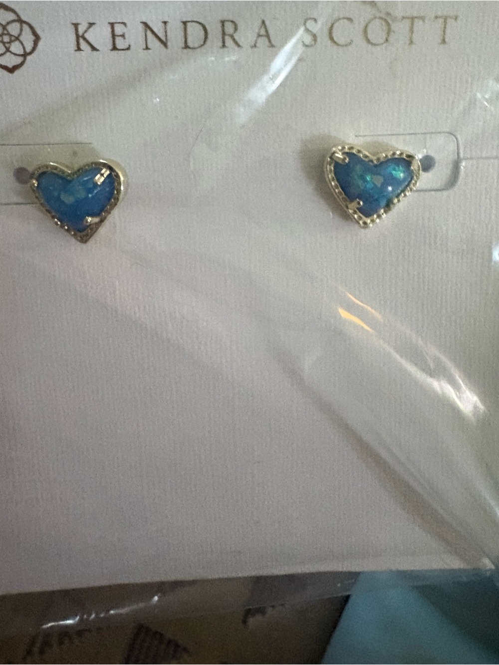 Kendra Scott Blue Opal Heart Stud Earrings - Gold